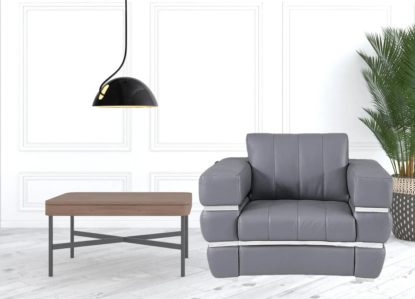 Charcoal Gray Stripe Top Grade Italian Leather Chair - Homeroots - Flyclothing LLC