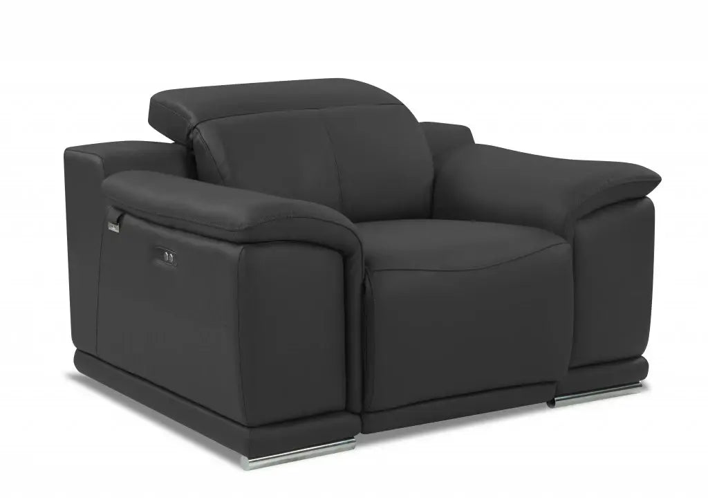 Mod Charcoal Gray Italian Leather Recliner Chair - Homeroots - Flyclothing LLC