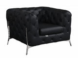 45" Black And Silver Italian Leather Tufted Chesterfield Chair - Homeroots - Flyclothing LLC