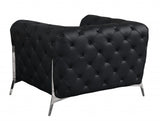 45" Black And Silver Italian Leather Tufted Chesterfield Chair - Homeroots - Flyclothing LLC