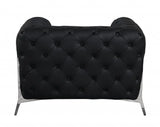 45" Black And Silver Italian Leather Tufted Chesterfield Chair - Homeroots - Flyclothing LLC