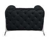 45" Black And Silver Italian Leather Tufted Chesterfield Chair - Homeroots