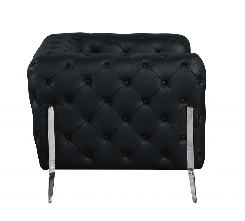 45" Black And Silver Italian Leather Tufted Chesterfield Chair - Homeroots - Flyclothing LLC