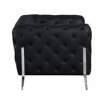 45" Black And Silver Italian Leather Tufted Chesterfield Chair - Homeroots - Flyclothing LLC