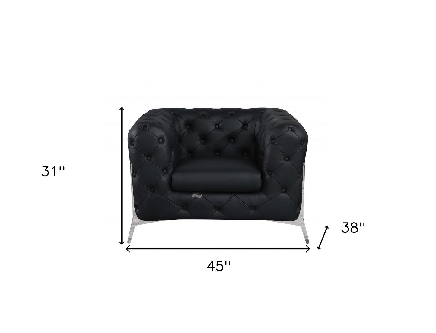 45" Black And Silver Italian Leather Tufted Chesterfield Chair - Homeroots - Flyclothing LLC