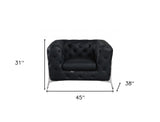 45" Black And Silver Italian Leather Tufted Chesterfield Chair - Homeroots - Flyclothing LLC