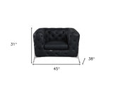 45" Black And Silver Italian Leather Tufted Chesterfield Chair - Homeroots