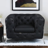 45" Black And Silver Italian Leather Tufted Chesterfield Chair - Homeroots - Flyclothing LLC