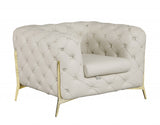 45" Beige And Gold Italian Leather Tufted Chesterfield Chair - Homeroots - Flyclothing LLC