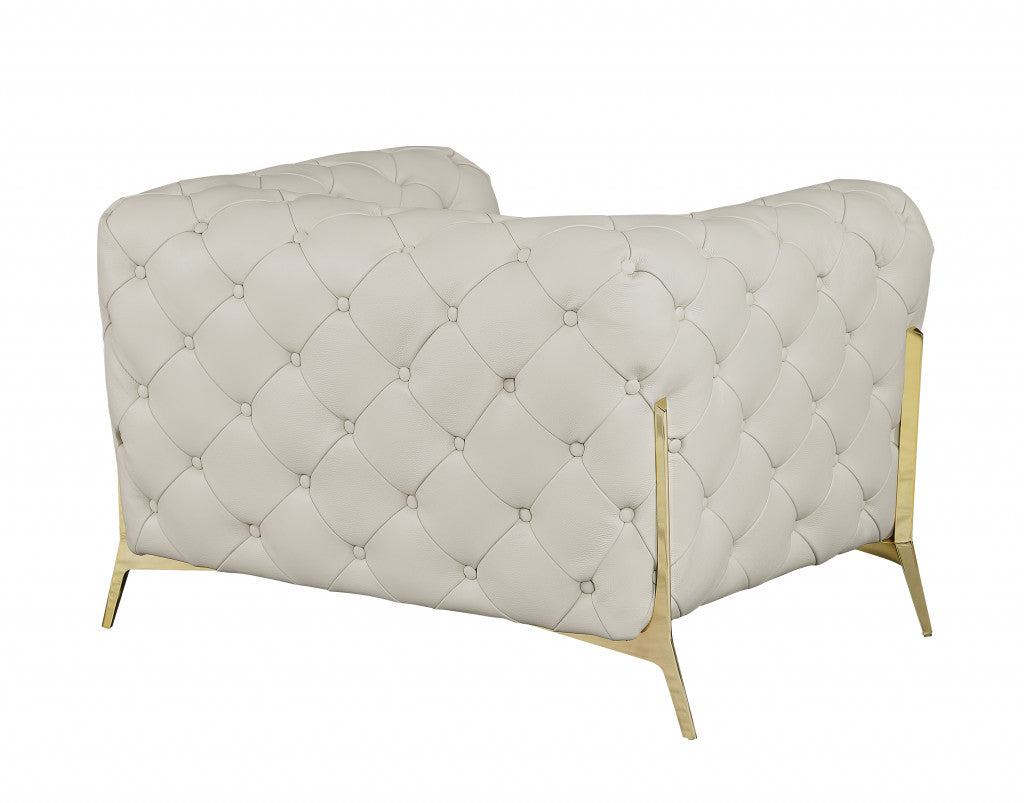 45" Beige And Gold Italian Leather Tufted Chesterfield Chair - Homeroots - Flyclothing LLC