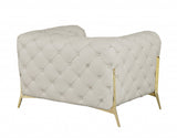 45" Beige And Gold Italian Leather Tufted Chesterfield Chair - Homeroots - Flyclothing LLC