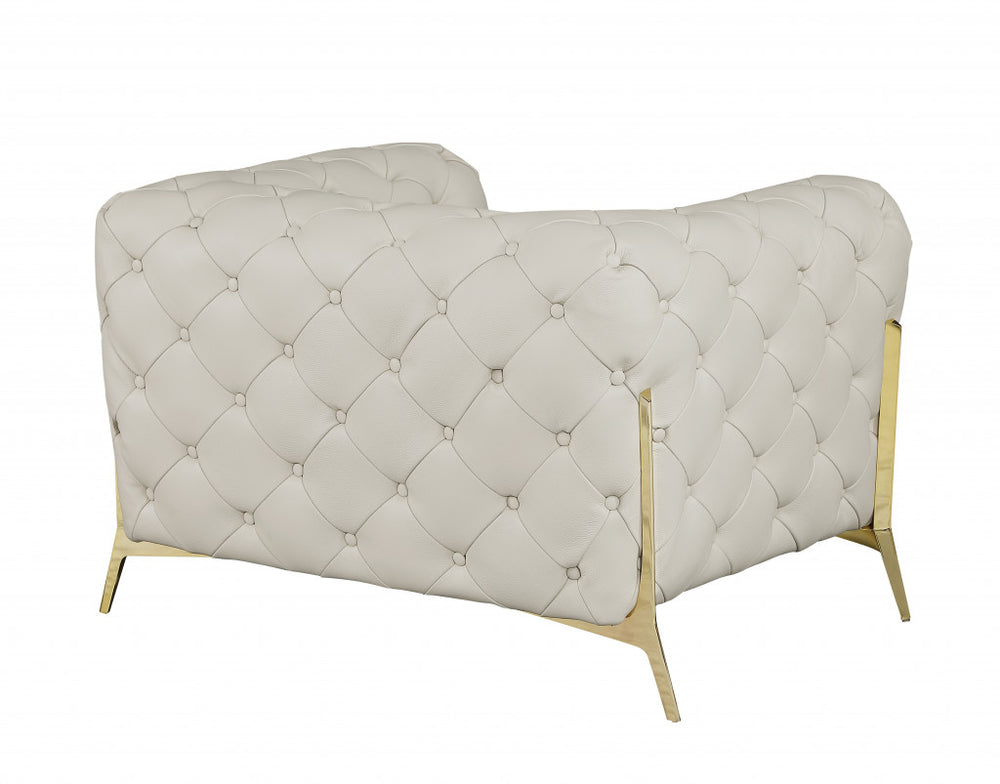 45" Beige And Gold Italian Leather Tufted Chesterfield Chair - Homeroots