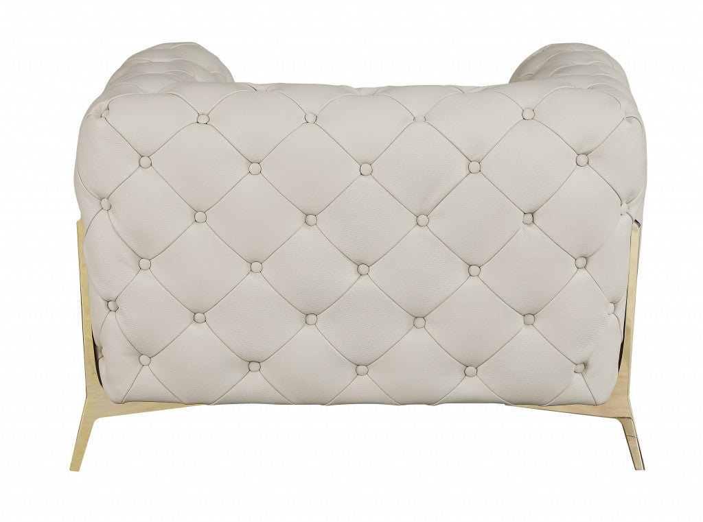 45" Beige And Gold Italian Leather Tufted Chesterfield Chair - Homeroots - Flyclothing LLC