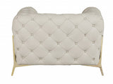 45" Beige And Gold Italian Leather Tufted Chesterfield Chair - Homeroots - Flyclothing LLC