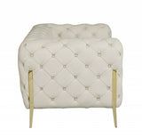 45" Beige And Gold Italian Leather Tufted Chesterfield Chair - Homeroots - Flyclothing LLC
