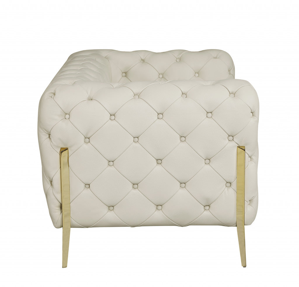 45" Beige And Gold Italian Leather Tufted Chesterfield Chair - Homeroots - Flyclothing LLC