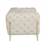 45" Beige And Gold Italian Leather Tufted Chesterfield Chair - Homeroots