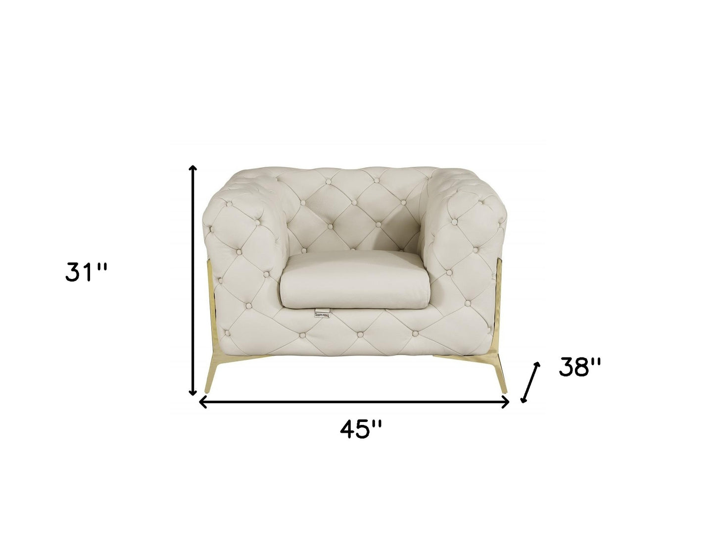 45" Beige And Gold Italian Leather Tufted Chesterfield Chair - Homeroots - Flyclothing LLC
