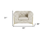 45" Beige And Gold Italian Leather Tufted Chesterfield Chair - Homeroots - Flyclothing LLC