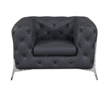 Glam Gray and Chrome Tufted Leather Armchair - Homeroots