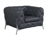 Glam Gray and Chrome Tufted Leather Armchair - Homeroots - Flyclothing LLC