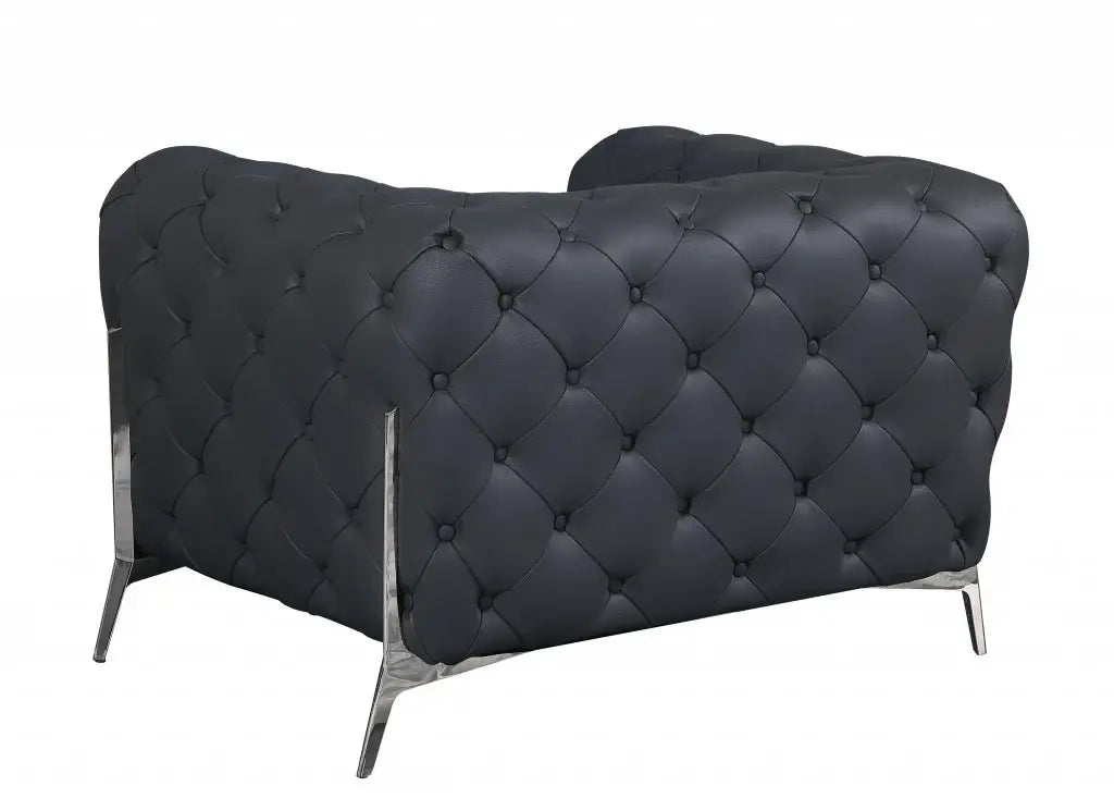Glam Gray and Chrome Tufted Leather Armchair - Homeroots - Flyclothing LLC