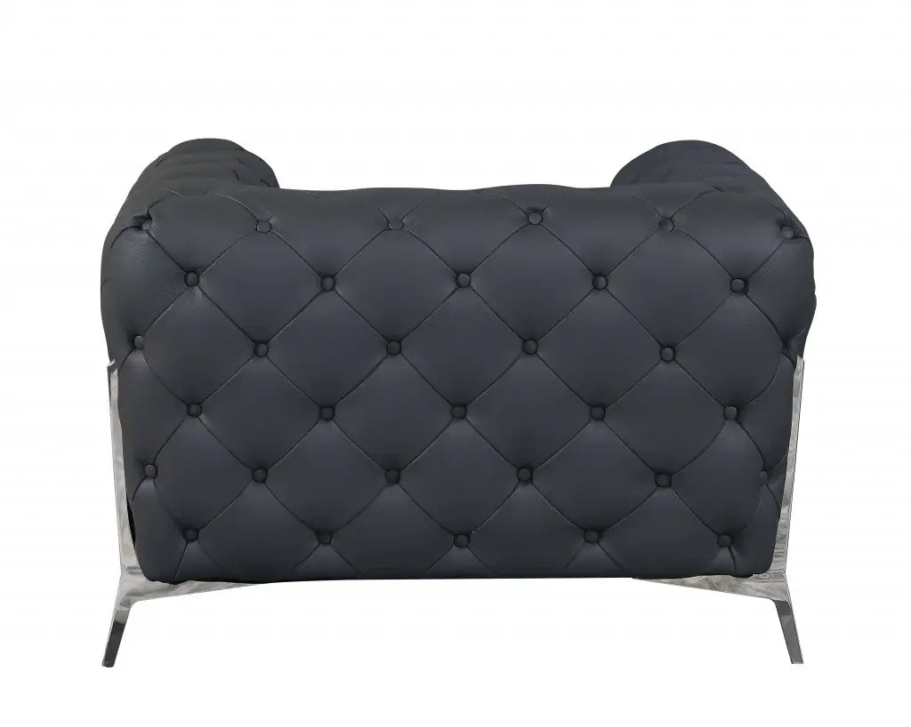Glam Gray and Chrome Tufted Leather Armchair - Homeroots - Flyclothing LLC