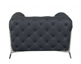 Glam Gray and Chrome Tufted Leather Armchair - Homeroots - Flyclothing LLC