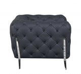 Glam Gray and Chrome Tufted Leather Armchair - Homeroots - Flyclothing LLC