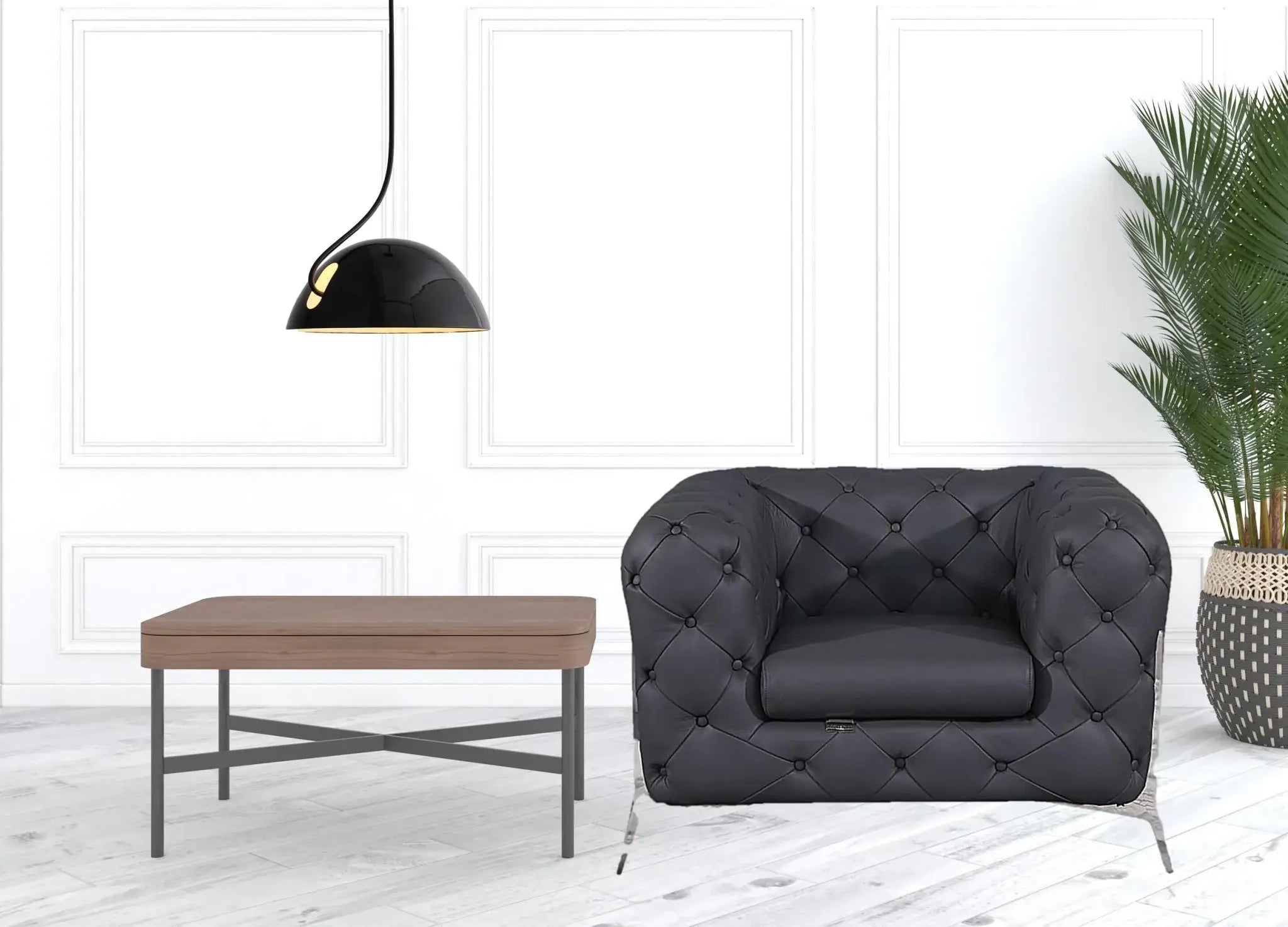 Glam Gray and Chrome Tufted Leather Armchair - Homeroots - Flyclothing LLC