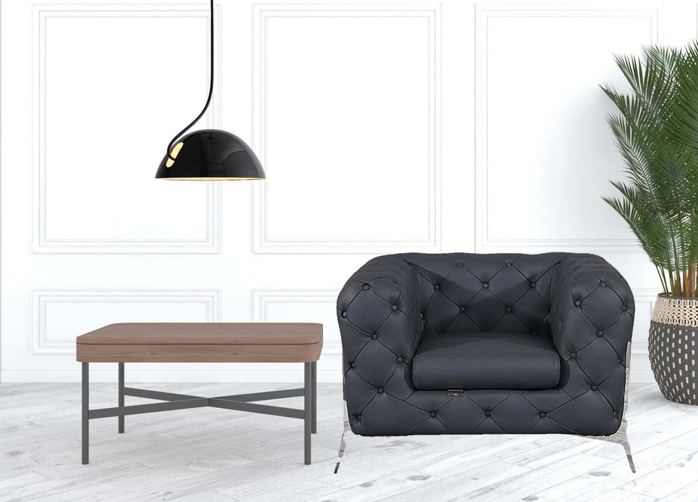 Glam Gray and Chrome Tufted Leather Armchair - Homeroots - Flyclothing LLC