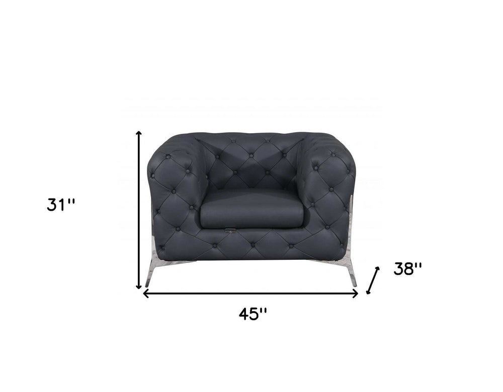 Glam Gray and Chrome Tufted Leather Armchair - Homeroots - Flyclothing LLC