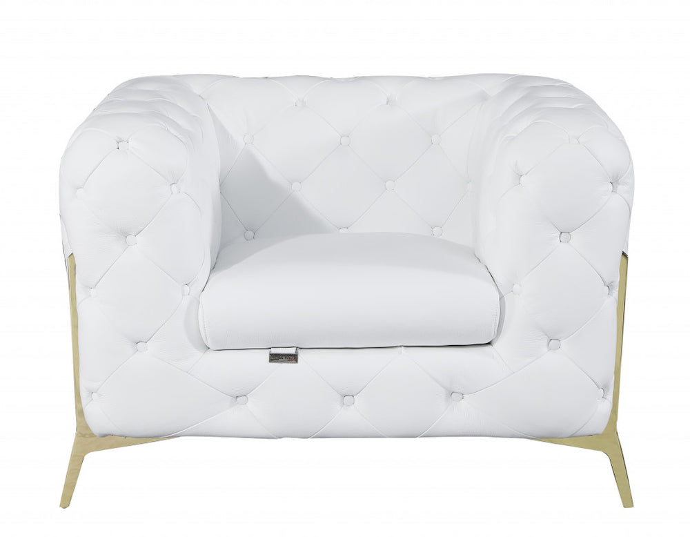 Glam White and Gold Tufted Leather Armchair - Homeroots