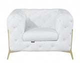 Glam White and Gold Tufted Leather Armchair - Homeroots