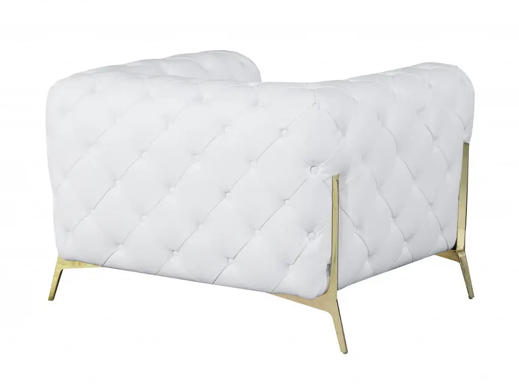 Glam White and Gold Tufted Leather Armchair - Homeroots - Flyclothing LLC