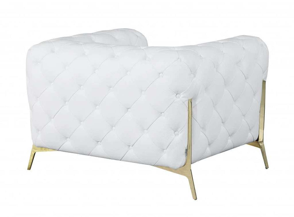 Glam White and Gold Tufted Leather Armchair - Homeroots - Flyclothing LLC
