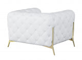 Glam White and Gold Tufted Leather Armchair - Homeroots
