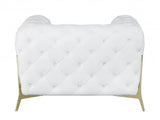 Glam White and Gold Tufted Leather Armchair - Homeroots - Flyclothing LLC
