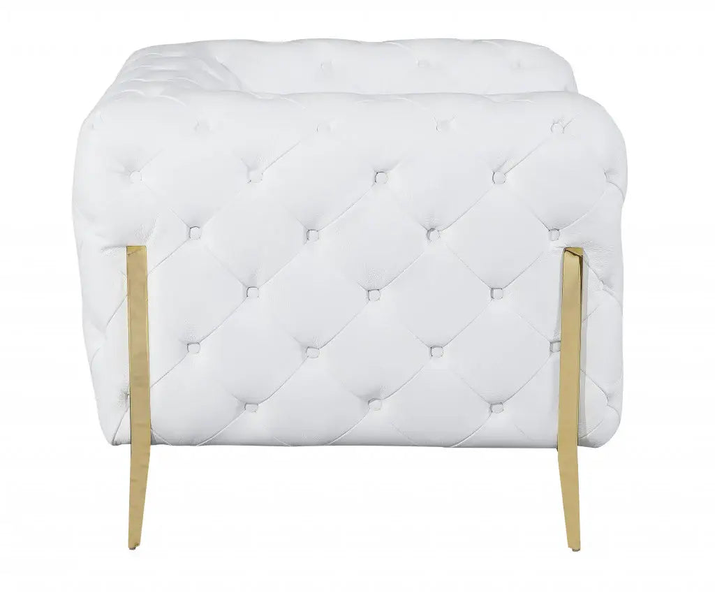 Glam White and Gold Tufted Leather Armchair - Homeroots - Flyclothing LLC