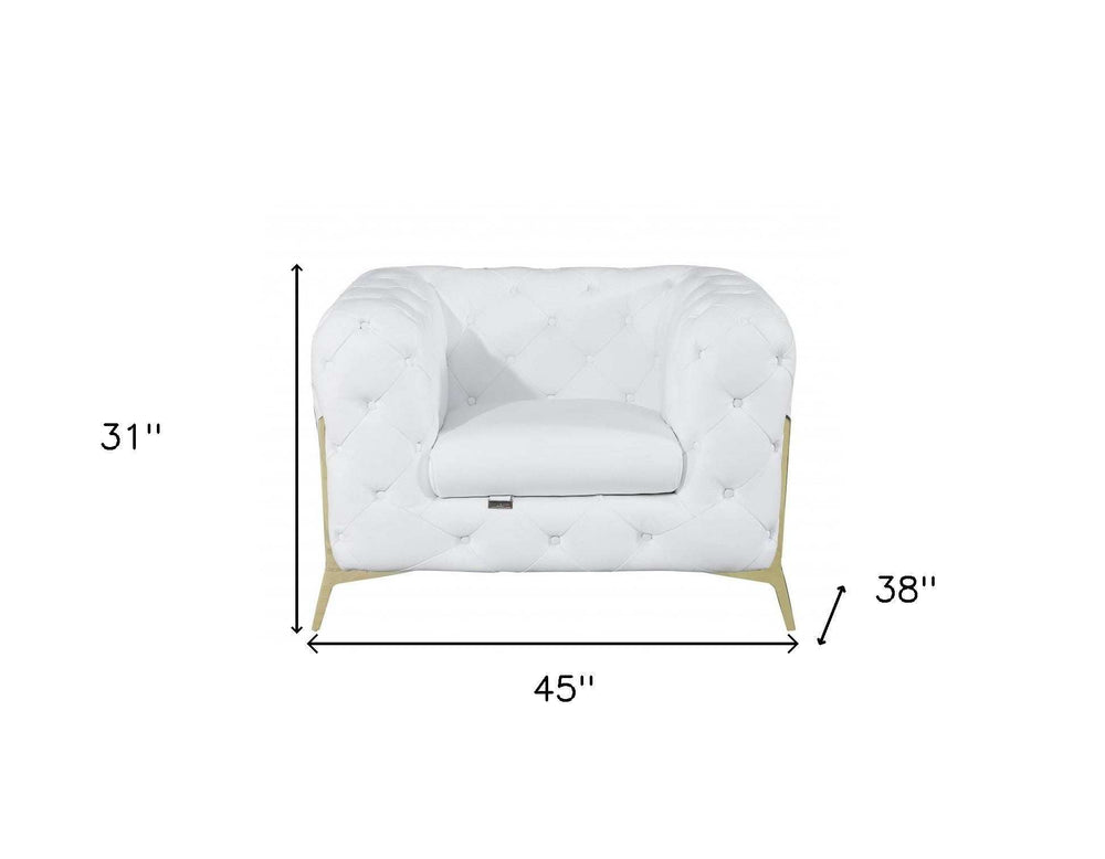 Glam White and Gold Tufted Leather Armchair - Homeroots - Flyclothing LLC
