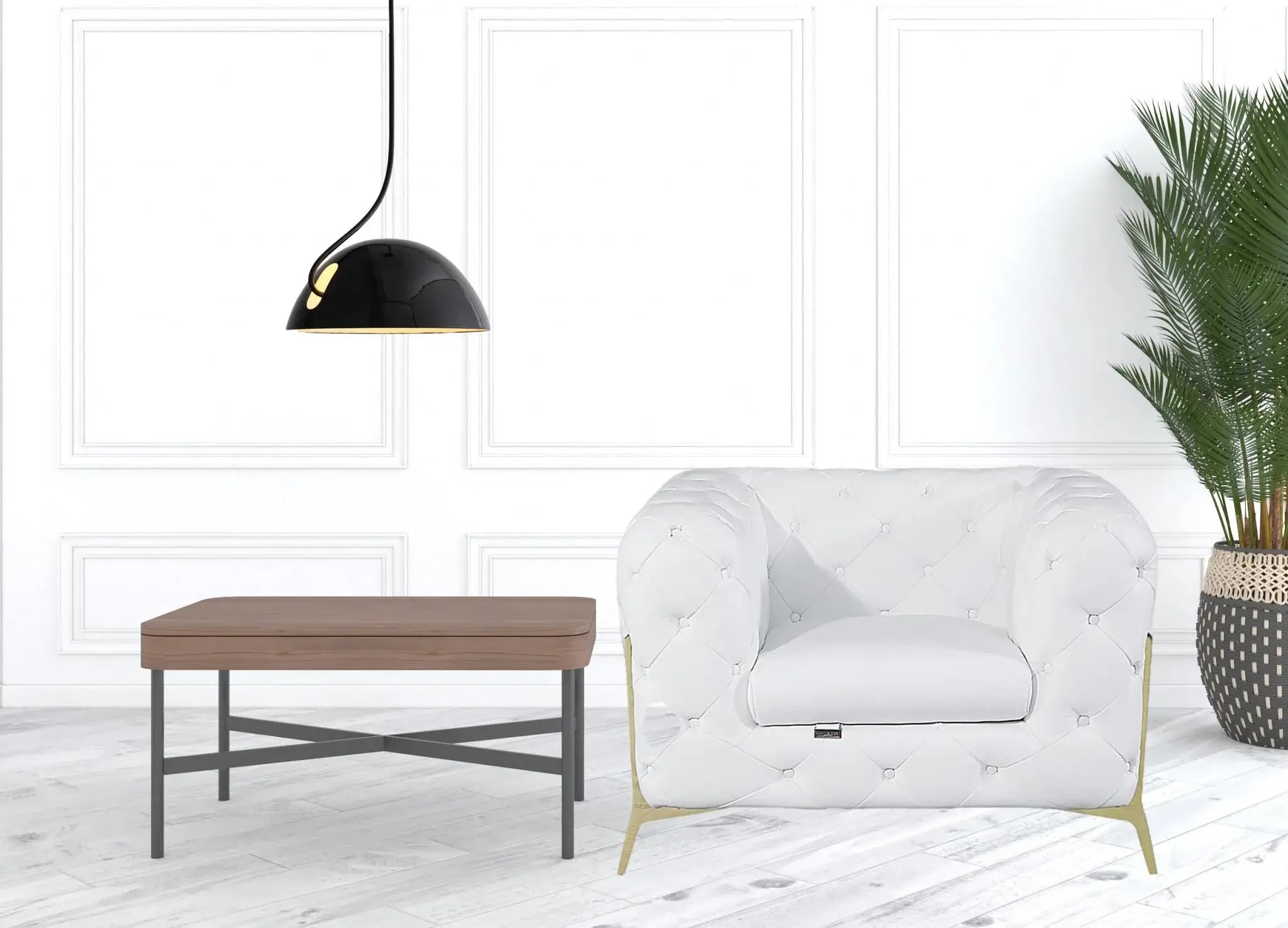 Glam White and Gold Tufted Leather Armchair - Homeroots - Flyclothing LLC