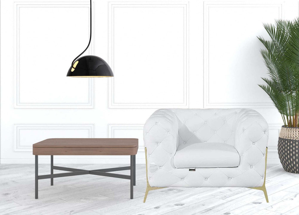 Glam White and Gold Tufted Leather Armchair - Homeroots - Flyclothing LLC