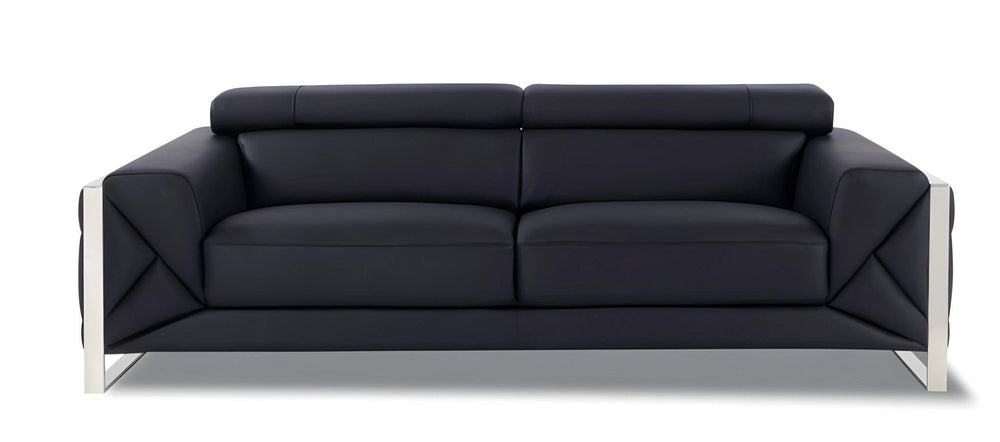 89" Black Italian Leather Sofa With Silver Legs - Homeroots