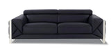 89" Black Italian Leather Sofa With Silver Legs - Homeroots