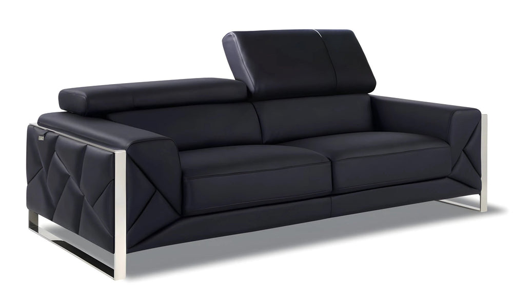 89" Black Italian Leather Sofa With Silver Legs - Homeroots - Flyclothing LLC