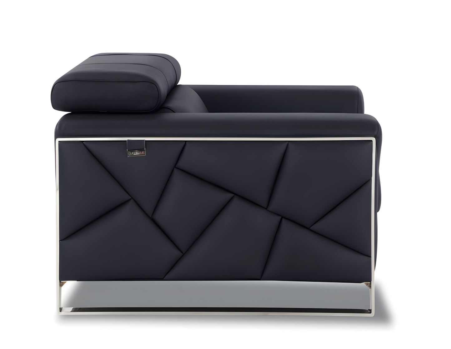 89" Black Italian Leather Sofa With Silver Legs - Homeroots - Flyclothing LLC