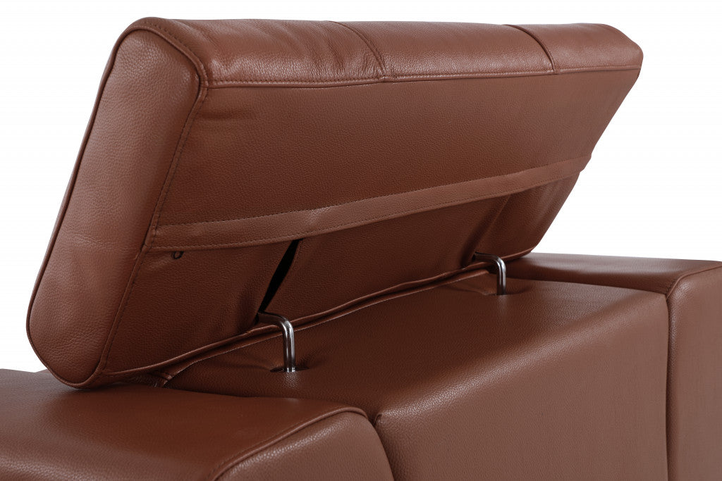 89" Camel Italian Leather Sofa With Silver Legs - Homeroots - Flyclothing LLC