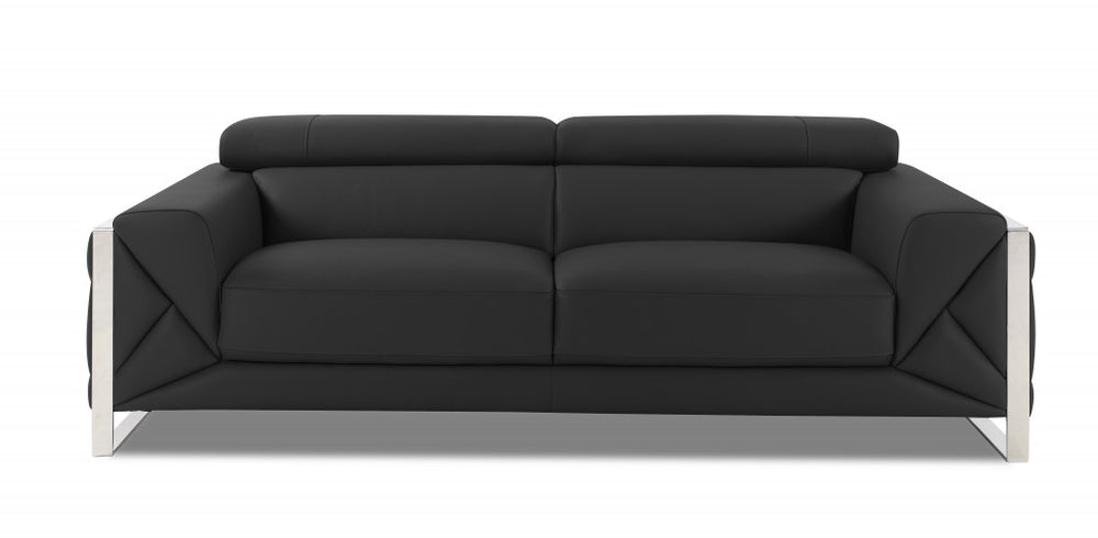 89" Dark Gray Italian Leather Sofa With Silver Legs - Homeroots - Flyclothing LLC
