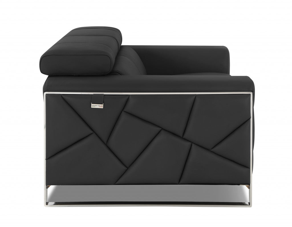 89" Dark Gray Italian Leather Sofa With Silver Legs - Homeroots - Flyclothing LLC