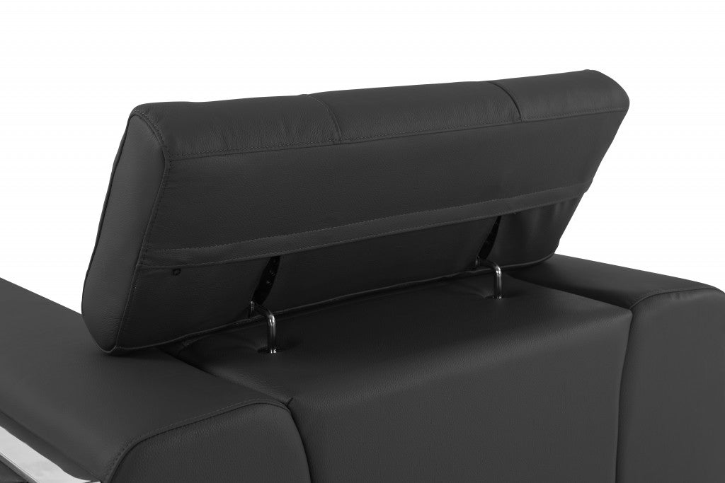 89" Dark Gray Italian Leather Sofa With Silver Legs - Homeroots - Flyclothing LLC